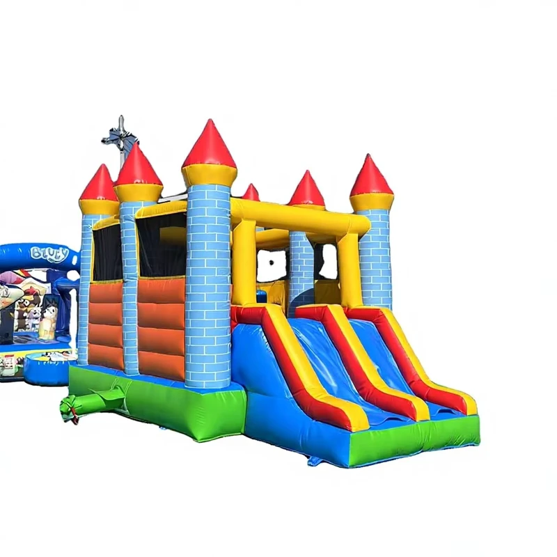 Kastil Inflatable Mudah Dipasang, Set Rumah Bouncing Material PVC Berwarna Cocok untuk Dewasa dan Anak-anak