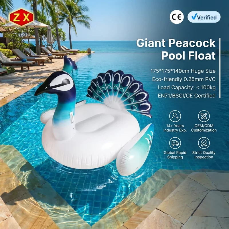 Milieuvriendelijk 0,25mm PVC Opblaasbare Pauw Vorm Floating Pool Float 175x175x140cm Max Capaciteit