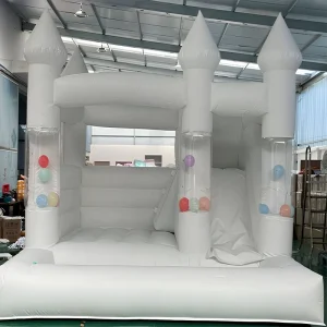 Kastil Lompat Inflatable Pernikahan Putih Ramah Lingkungan dengan Kolam Bola dan Seluncuran, Kapasitas 500kg untuk Anak-anak dan Dewasa