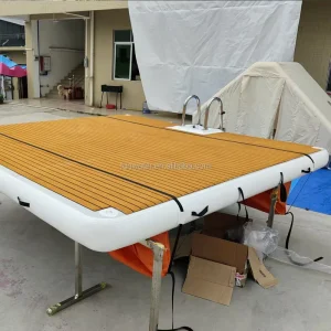 Eco friendly Non slip Jet Ski Pontoon Dock Inflatable Float Pool Bar Dock Deck Wood Floating Platform Island Raft Flocking Dock