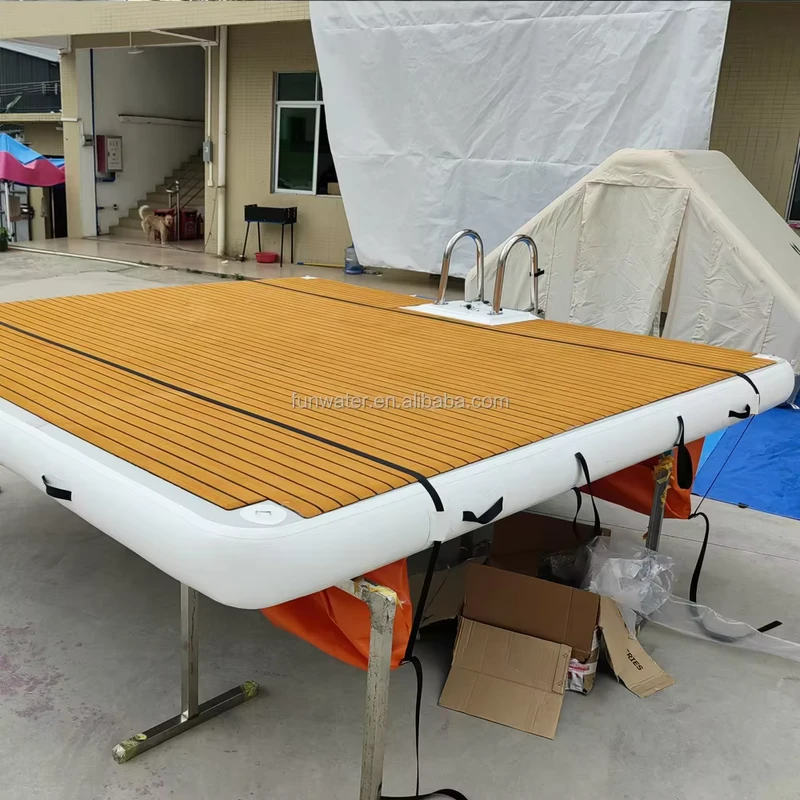 Eco friendly Non slip Jet Ski Pontoon Dock Inflatable Float Pool Bar Dock Deck Wood Floating Platform Island Raft Flocking Dock