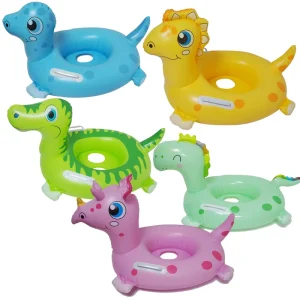 Eco friendly PVC Inflatable Cartoon Dinosaur Swimming Seat Ring Custom Logo for Baby Foldable Pool Sea Use