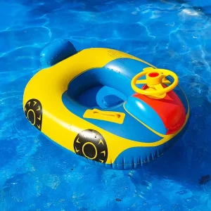 Eco friendly PVC Manual Inflatable Children’s Swimming Ring with Steering Wheel Large Car Seat and Lying Ring