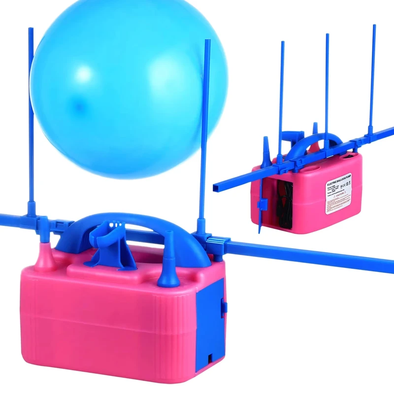 Inflador de globos eléctrico de doble boquilla, azul y rosa, plástico ABS, duradero, uso en interiores, fabricantes de suministros para fiestas personalizados