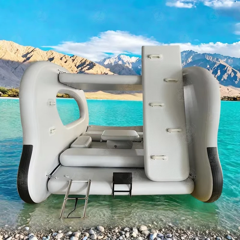 Electric Catamaran Inflatable Boat for Family Party Floating Pontoon for Sea and Lake with Motor