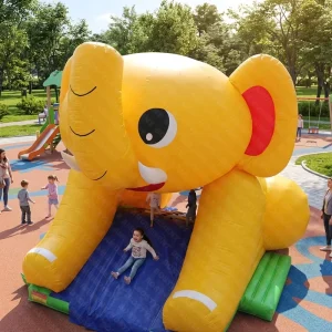 Elephant Inflatable Bounce House with Slide Kids Animal Themed Inflatable Play Castle for Party Rental