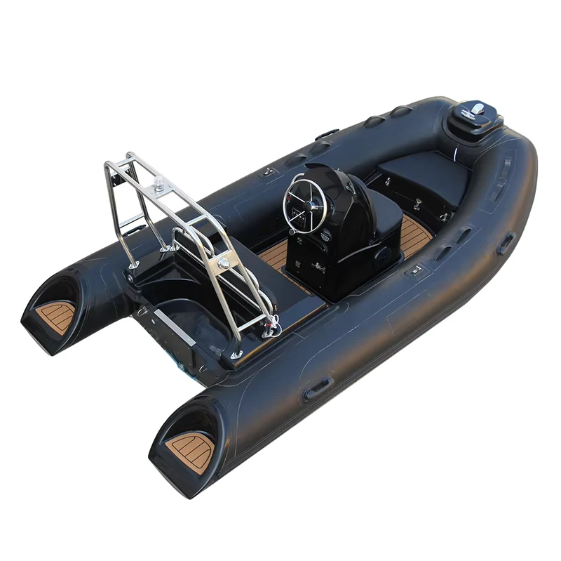 Perahu RIB Fiberglass Hitam Kinerja Unggul 360 Hypalon Inflatable untuk Laut