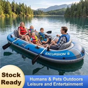 Excursion 4-5 Person Excursion Inflatable Kayak Thickened PVC Quick-Drying 4m Safe Beginners Families Fishing Lakes