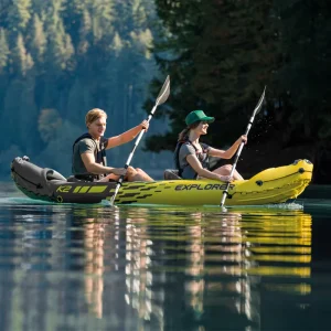 Explore K2 2 Person Kayak Strong PVC Inflatable Boat with 3 Air Chambers Water Sport Paddle for Drifting Outdoor Activity