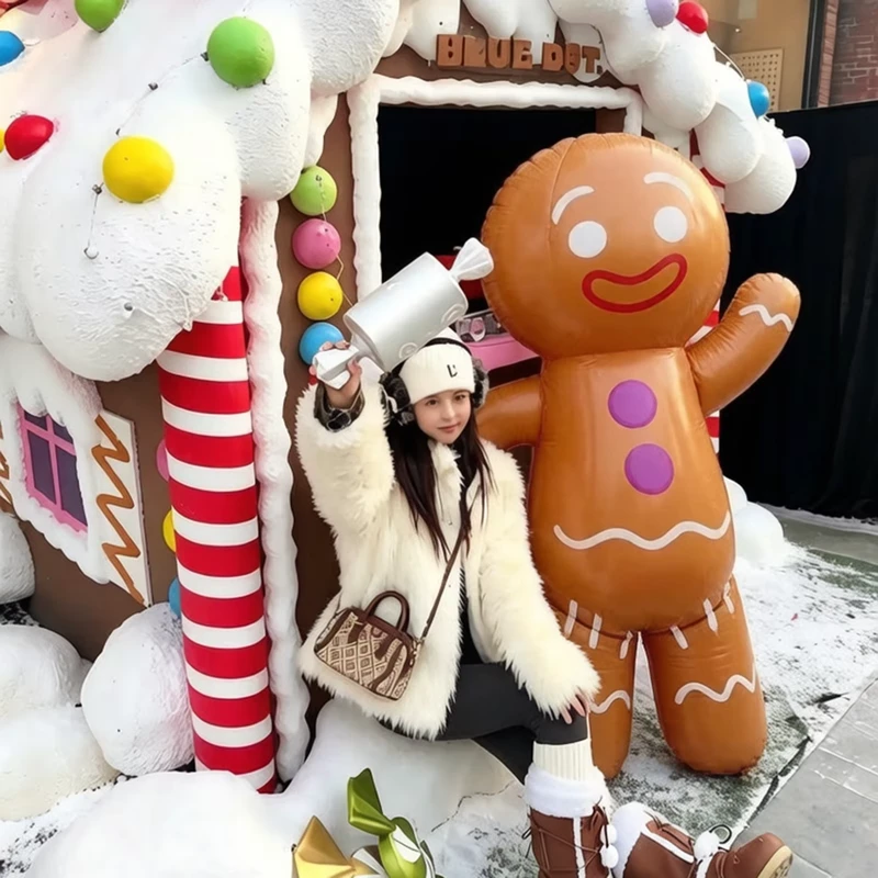 Exquisito Mascota de Dibujos Animados Inflable Gigante de Jengibre de Navidad Inflable Personalizado con Luz
