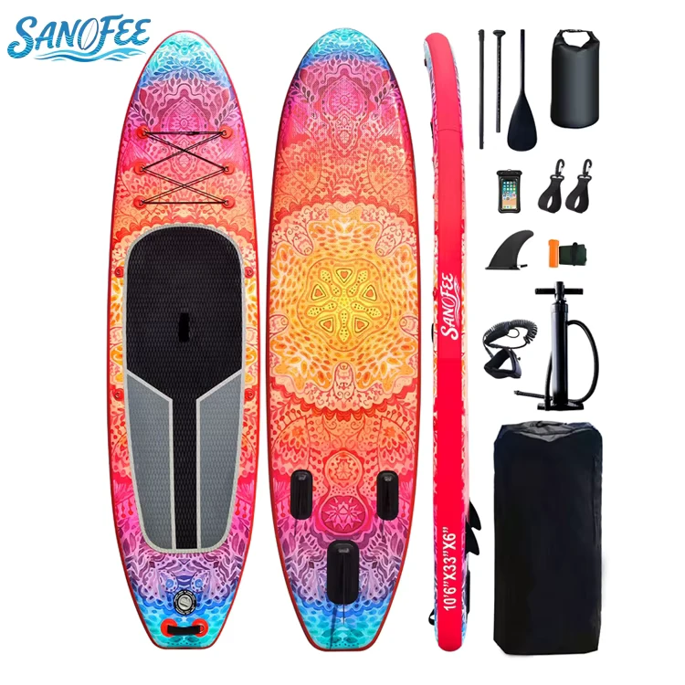 Prancha de Stand Up Paddle Inflável de Yoga de 10'6" de Largura com Almofada EVA Antiderrapante ISUP para Fitness e Meditação na Água