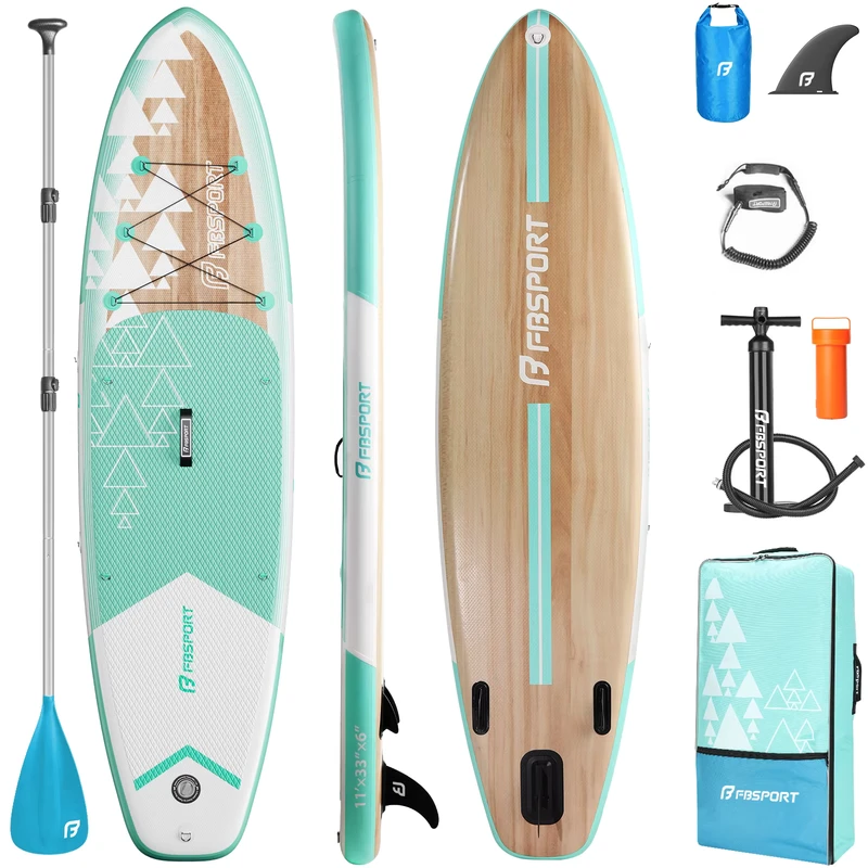 FFBSPORT 11ft インフレータブルスタンドアップパドルボード プレミアム DWF SUP ボード 完全アクセサリー付き パドルとポンプ 青少年・大人用