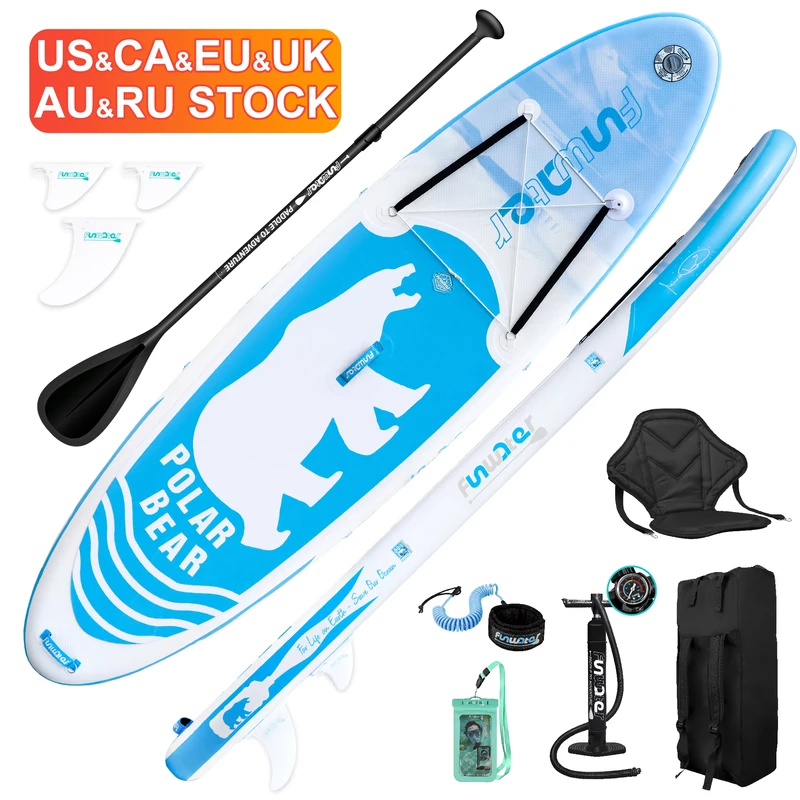 FUNWATER Dropshipping OEM 10'6" planche de surf souple bleue, planche à pagaie debout, acheter planche à pagaie portable