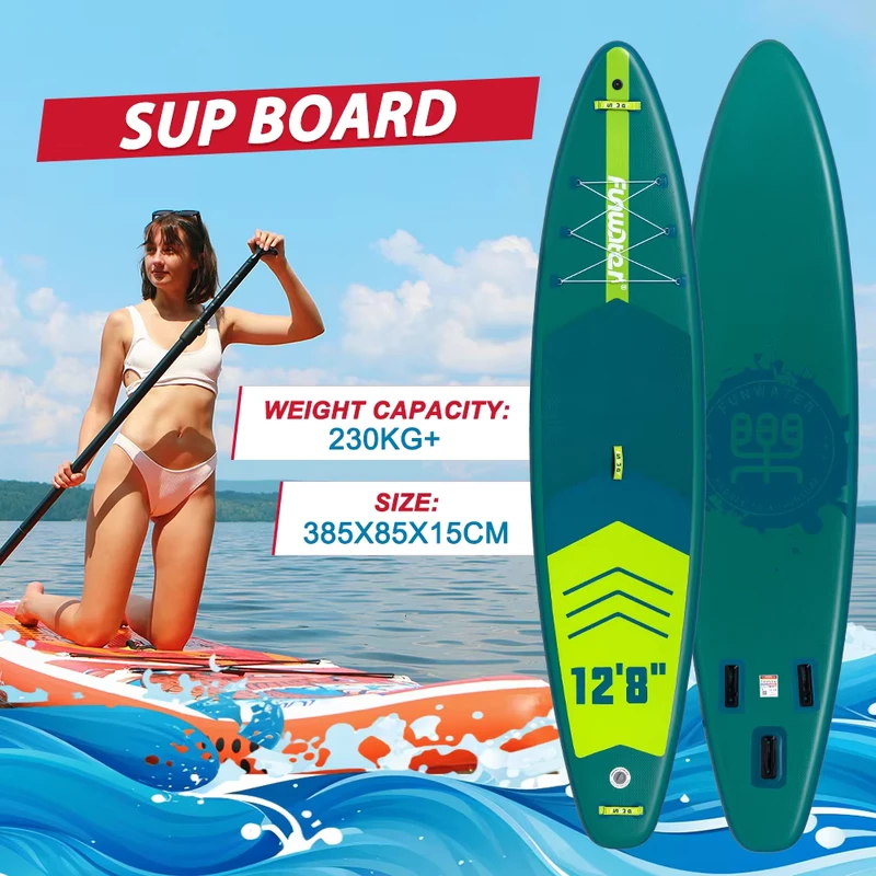 FUNWATER กระดาน SUP แบบพอง ขนาดกว้างพิเศษ 385ซม. รับน้ำหนัก 215กก. พร้อมอุปกรณ์ครบชุด