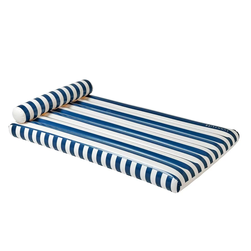 Flutuador de piscina inflável coberto de tecido com encosto, flutuador de piscina para adultos, cabana listrada, flutuador de água