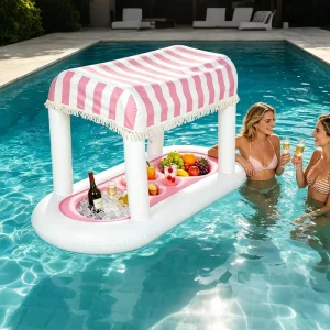 Fabric Sunshade Canopy Floating Pool Bar Summer Outdoor Inflatable Cooler Float Drink Tray for Swimming Pool Beverage Holder