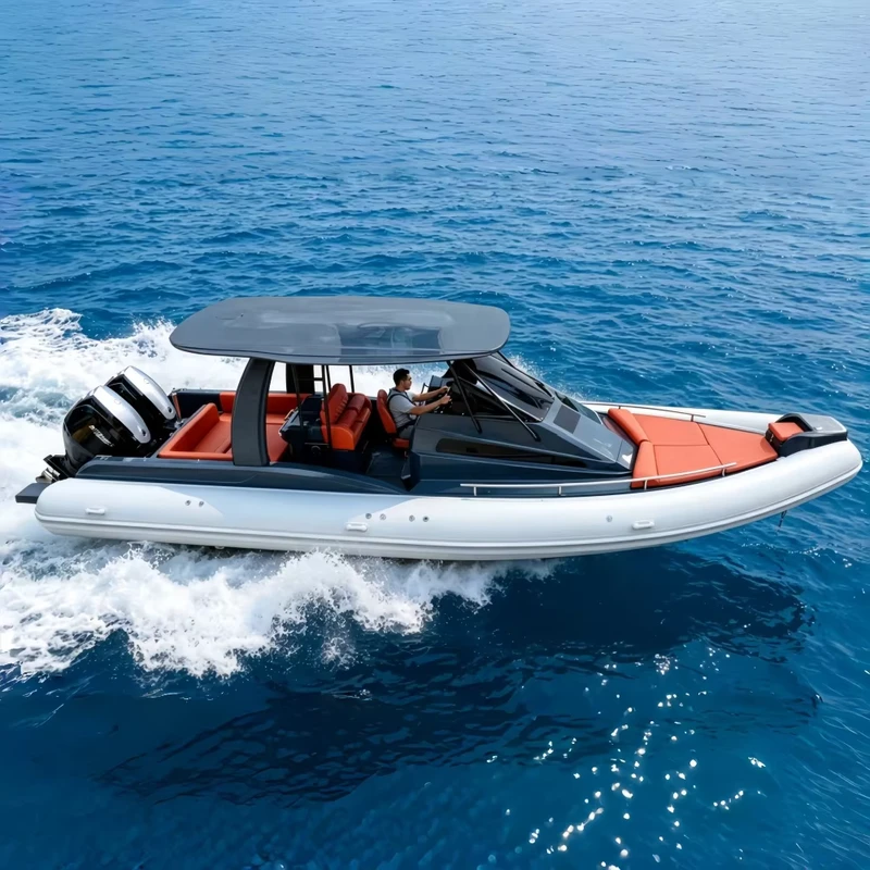 Barco de Cabine RIB de Fibra de Vidro de 9,6m Casco V Profundo Iate Oceânico RIB para Navegação Costeira