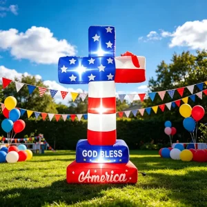 Factory Best Selling Independence Day Cross Shaped Cartoon Inflatable Toy with Outdoor LED Lights