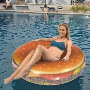 Factory Created Inflatable Cheeseburger Swim Ring Eco friendly PVC Material <100kg Capacity 45×45 Inches Party Fun Summer Water
