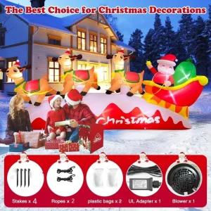 Factory Custom 10FT Santa Sleigh Ride 3 Reindeer Outdoor Christmas LED Light Waterproof Inflatable Ornament for Home Decoration