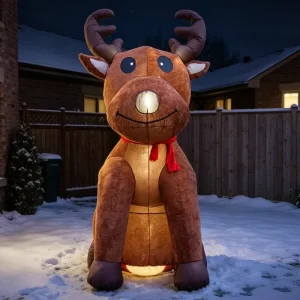 Factory Custom Inflatable Christmas Plush Reindeer Doll Decoration LED Lighted Over 12ft Waterproof Lithium Battery for Festival