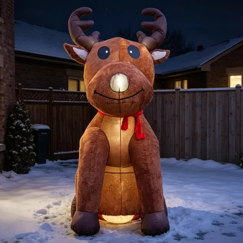 Decoração de Rena de Natal Inflável Personalizada de Fábrica com Luz LED, Mais de 12 pés, à Prova d'Água, Bateria de Lítio para Festivais