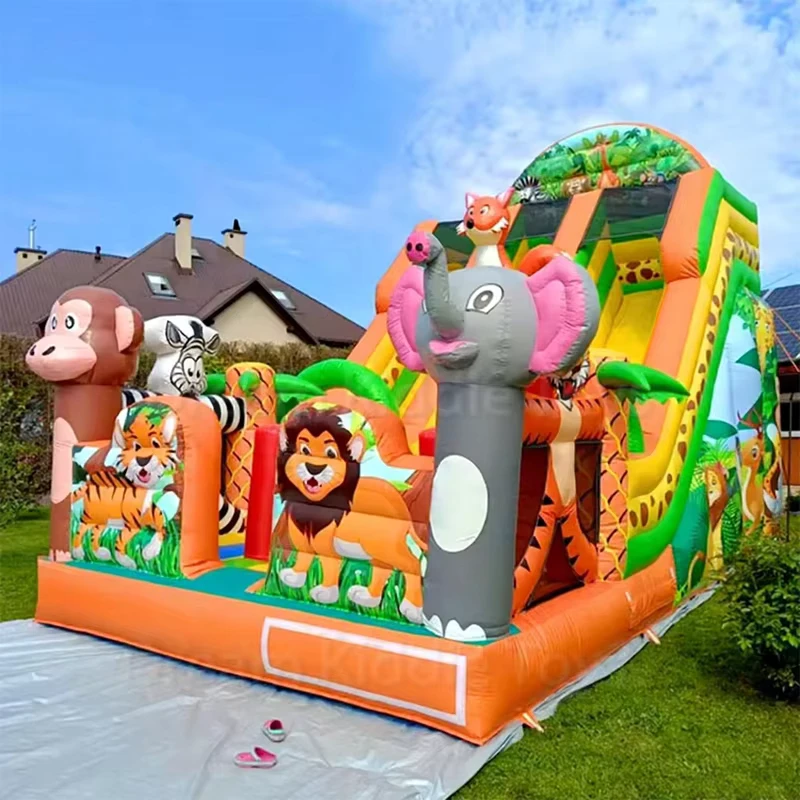 Castelo Inflável de Tema de Selva Personalizado, Mundo Animal, Deslizamento Inflável, Parque Infantil ao Ar Livre à Venda