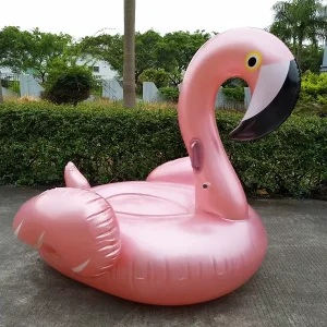 Flotador de piscina inflable de flamenco rosa dorado personalizado de fábrica con capacidad de 100-500 kg para adultos y niños, uso interior y exterior