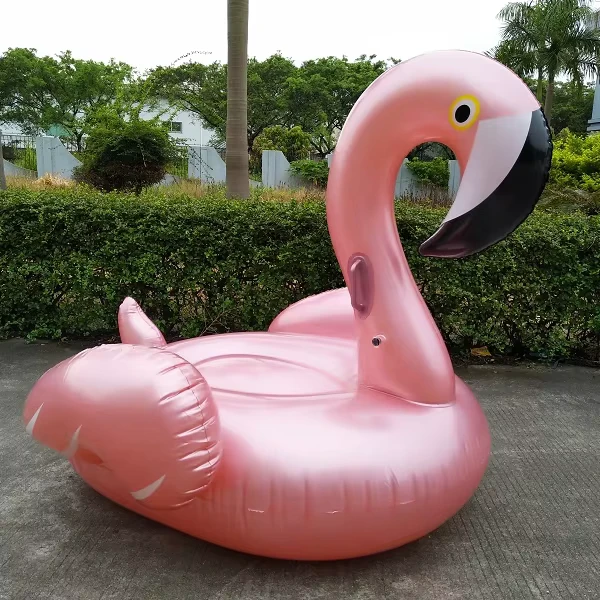 Factory Custom Rose Gold PVC Inflatable Flamingo Ride On Pool Float with 100-500kg Capacity for Adults & Kids Outdoor Indoor Use