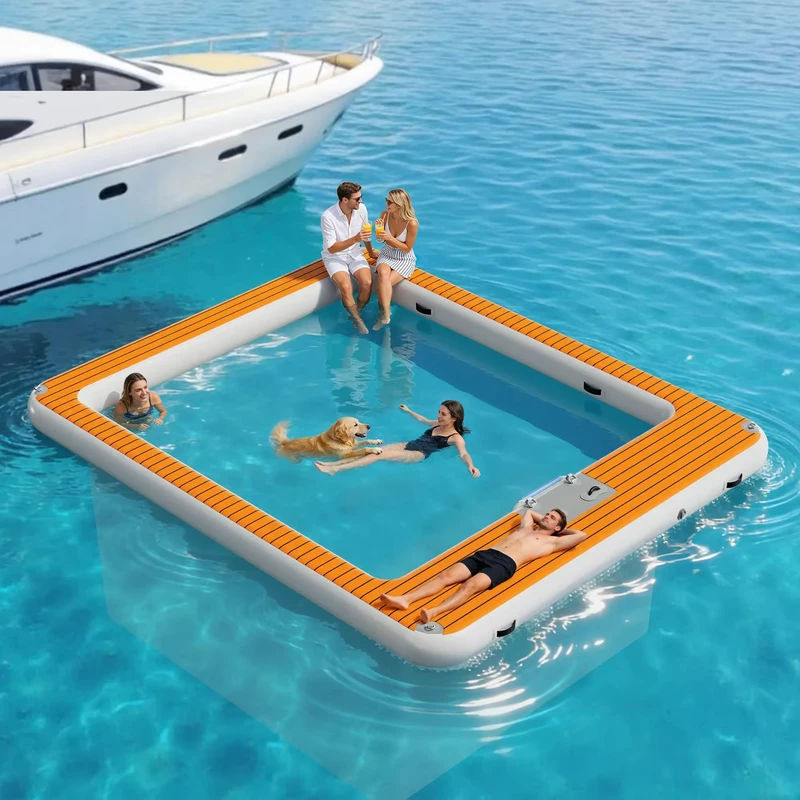 Factory Customizable Inflatable Floating Sea Pool with EVA Teak Deck and Anti jellyfish Net for Yacht & Boats