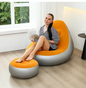 Factory Customized Portable Multicolor PVC Flocked Sofa Foldable and Thickened Inflatable Lazy Sofa with Foot Stool