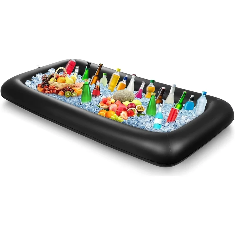 Seau à glace rectangulaire gonflable noir, PVC, flottant, pour boissons, bar à glace, bière