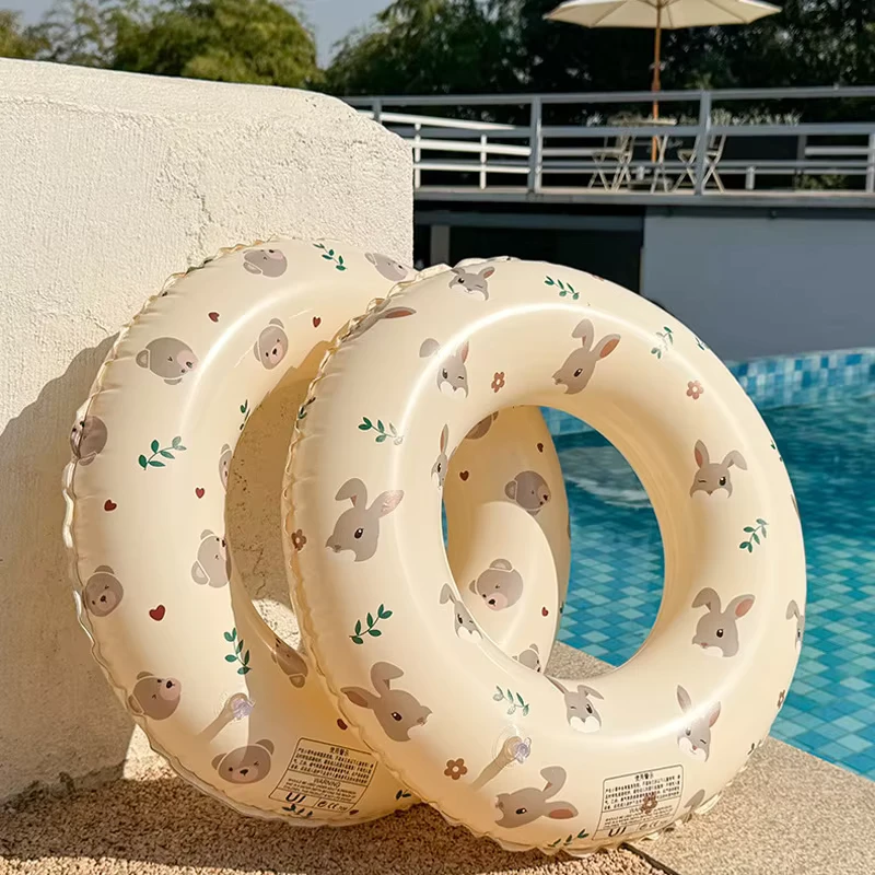 Anel de Natação Inflável Eco PVC com Impressão de Urso - Acessório de Piscina para Adultos, Uso Infantil