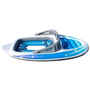 جزيرة عائمة قابلة للنفخ من PVC FY-01 بسعة 6 أشخاص، سفينة قراصنة زرقاء + بيضاء، 400×210×120 سم، للاستخدام الخارجي، 100-500 كجم
