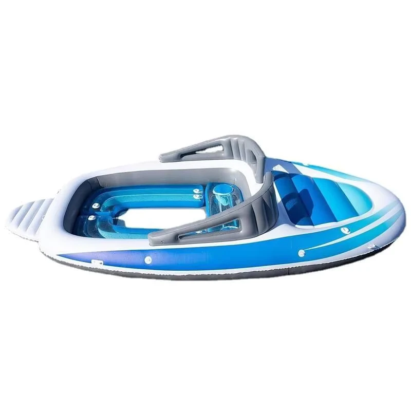 Kapal Bajak Laut Inflatable FY-01 untuk 6 Orang, PVC, Pulau Terapung, Biru+Putih, 400x210x120cm, Penggunaan Luar Ruangan, 100-500kg
