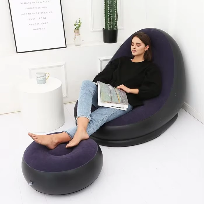 Sofá Inflável Portátil Profissional em PVC de Alta Resistência com Descanso para os Pés, Cama de Sofá Inflável