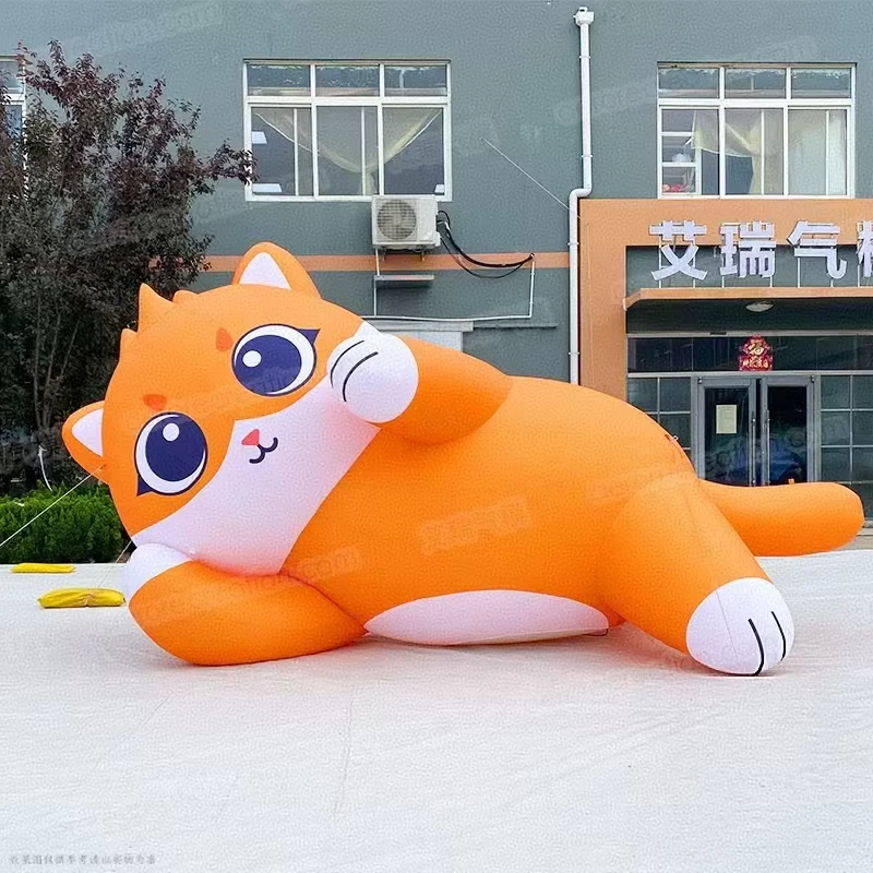 Gato Mascote Inflável Artístico em Lying, Inflável Decorativo de Cartoon com Luz