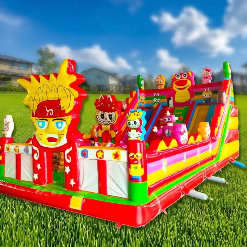Castillo inflable directo de fábrica con tobogán bouncy de animales coloridos, capacidad para 32 personas, para escuelas y centros comerciales