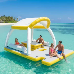 Factory Direct Price Inflatable Floating Dock Platform with Tent Customizable for Summer Water Party