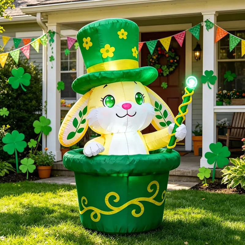 Giocattolo lanterna gonfiabile a cartone verde clover per il giorno di San Patrizio per feste di birra irlandese