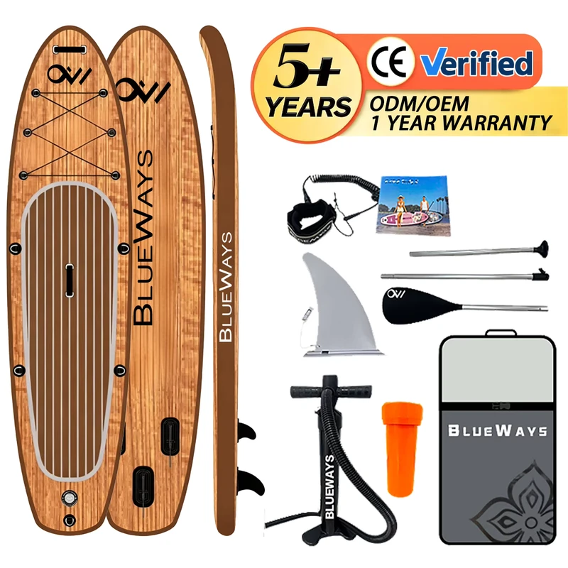 Factory Direct Supply Wood Grain Design SUP All Round Inflatable Stand Up Paddle Board with Full Accessories & CE Certified