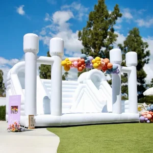 Factory Direct White Wedding Bounce House with Slide Commercial Rental Grade Inflatable Castle for Wedding & Event Use