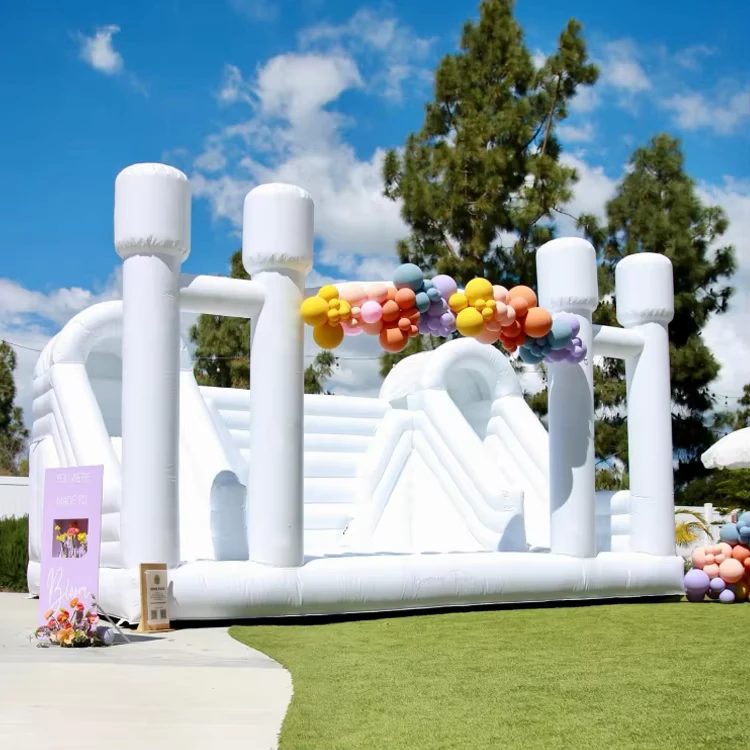 Factory Direct White Wedding Bounce House with Slide Commercial Rental Grade Inflatable Castle for Wedding & Event Use