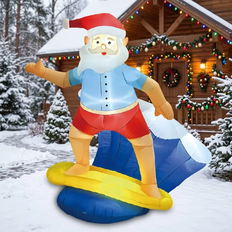 Ông Già Noel Lướt Sóng Đáng Yêu Inflatable Trang Trí Ngoài Trời Cho Lễ Hội