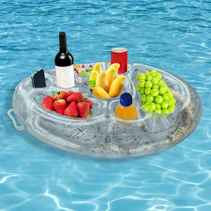 Pemegang Minuman Terapung Transparan Kapasitas Besar Inflatable dengan 8 Lubang untuk Pantai dan Kolam