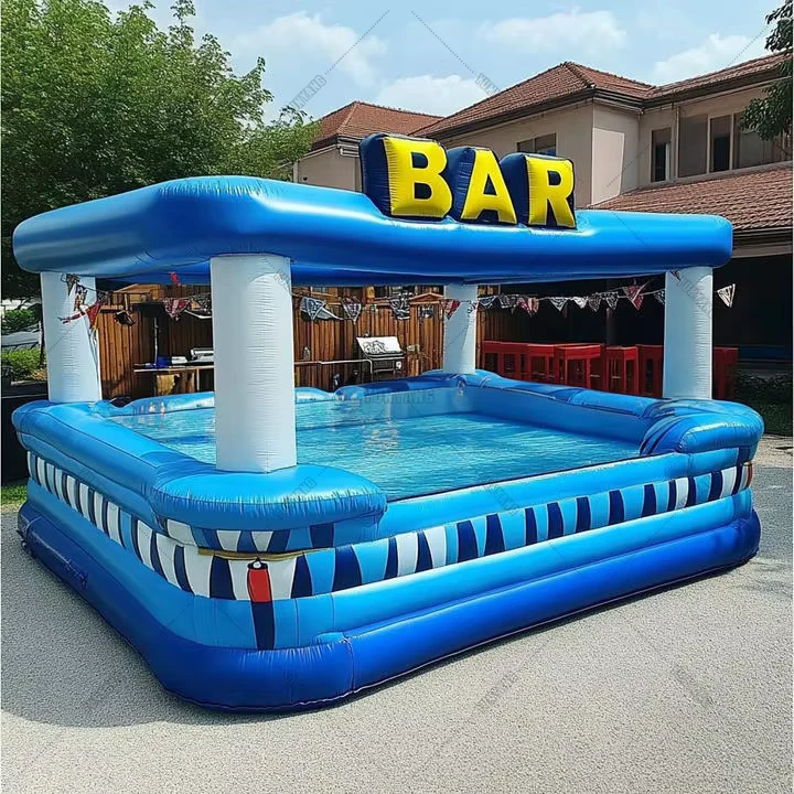 Novo Design de Fábrica Bar Flutuante Inflável Azul Personalizável e Plataforma de Festa à Venda para Eventos