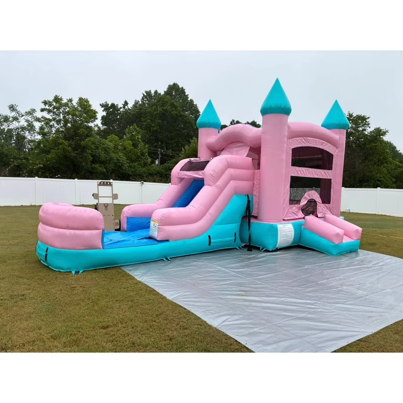 Castello Gonfiabile Commerciale per Feste all'Aperto in PVC, Combinazione di Scivolo Gonfiabile