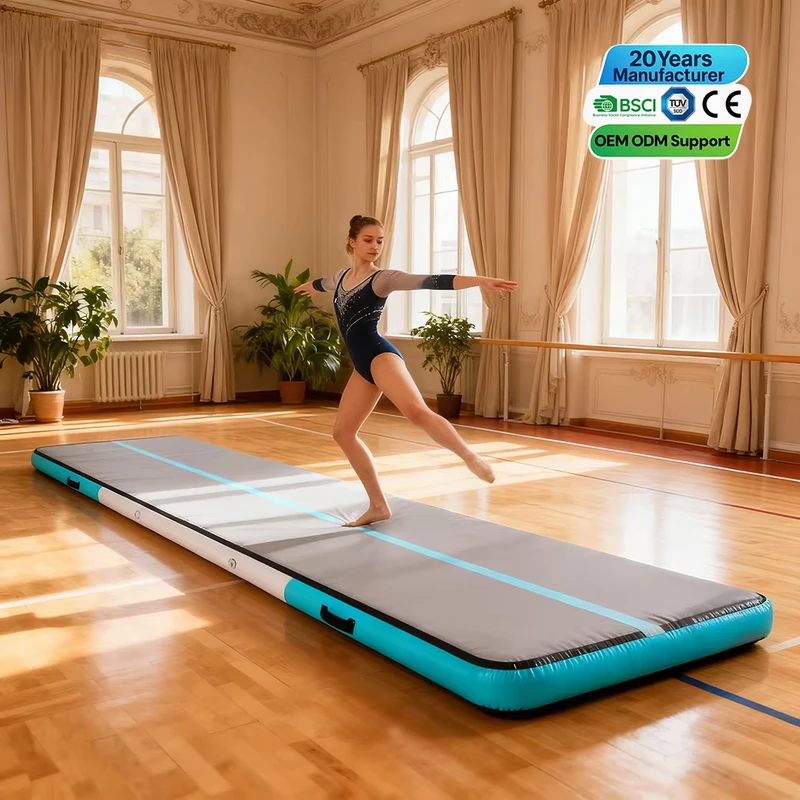 PVC Draagbare Opblaasbare Luchtbaan voor Gymnastiek Tumbling Mat met Drop Stitch Blower Velcro Verbinding voor Yoga Gebruik