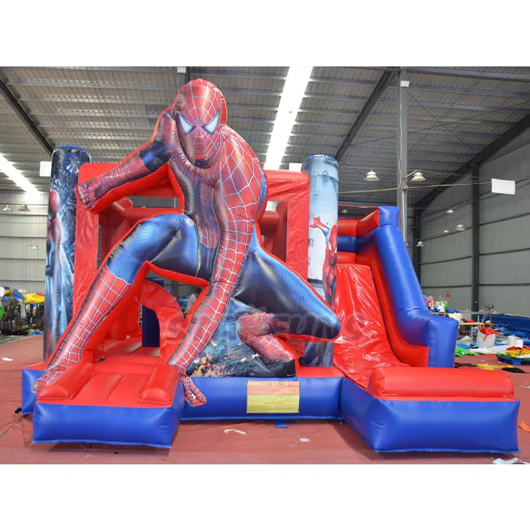 Giá nhà nhảy Spiderman, lâu đài nhảy bouncy kết hợp Spiderman, nhà nhảy có cầu trượt cho thuê tiệc