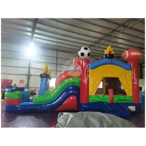 Factory Price Dual Lane Commercial Inflatable Sport Game Wet Dry Bounce House Castle Combo with Slide Splash Pool for Kids